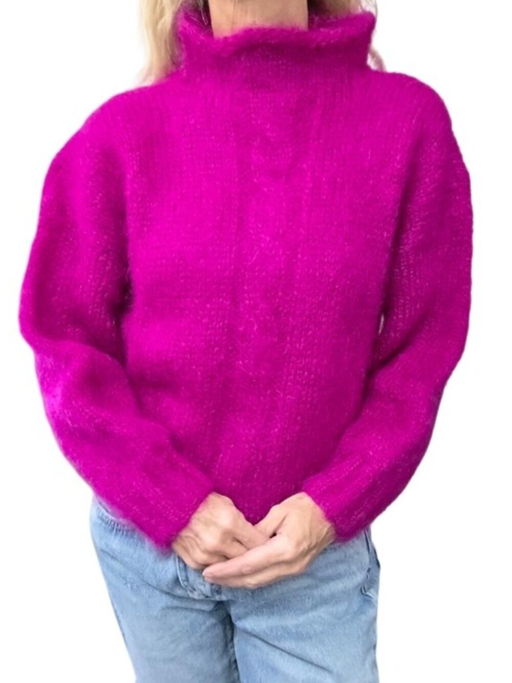 Vintage 80s Kirsten Scarcella Bergdorf Goodman Fuzzy Pink Sweater S